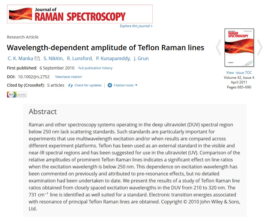 Wavelength-dependent amplitude of Teflon Raman lines